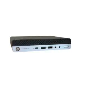 HP Prodesk 600 G5 Mini-PC i5-9500T - 8GB - 256GB SSD - Win11, achterkant met poorten en aansluitingen zichtbaar