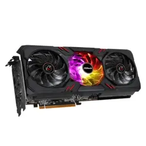 Asrock AMD Radeon RX 6600 XT Phantom Gaming D 8GB OC - Frontaanzicht met drie koelventilators en verlichte RGB-middenventilator
