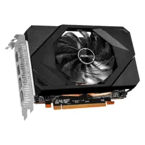 Asrock AMD Radeon RX 6600 XT Challenger ITX 8GB, voorkant met zwarte shroud en centrifugale ventilator