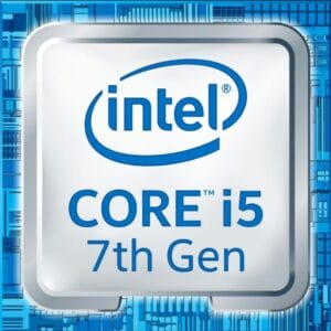 Intel Core i5-7th Gen processor badge op blauwe chipset achtergrond