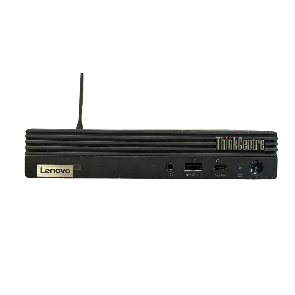 Lenovo ThinkCentre M70q - i3 10100t - 256GB Nvme - 8GB - Wifi - Windows 11, achterkant met zichtbare poorten en antenne