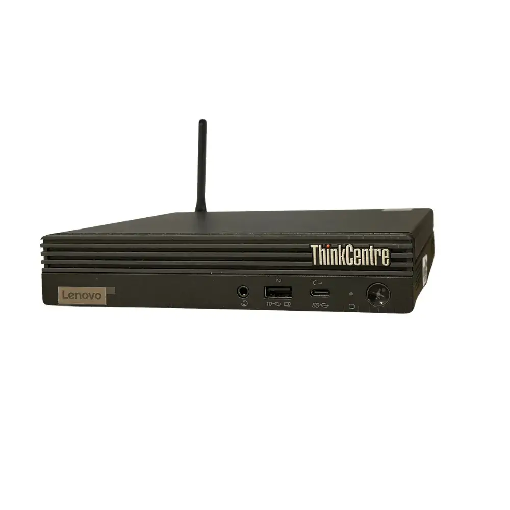 Lenovo ThinkCentre M70q - i3 10100t - 256GB Nvme - 8GB - Wifi - Windows 11, zijaanzicht met antenne zichtbaar