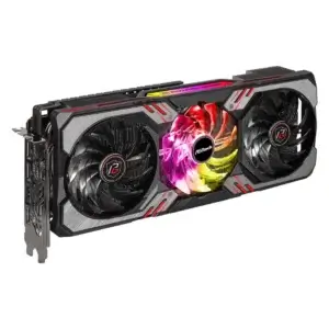 AMD Radeon RX 6700 XT Phantom Gaming D 12GB OC - Vooraanzicht met drie RGB-verlichte ventilatoren en kleurrijk displayontwerp