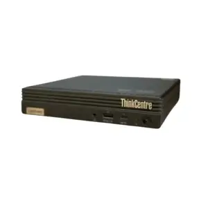 Lenovo ThinkCentre M80q compact desktop computer, bovenaanzicht, zwarte behuizing met ThinkCentre branding zichtbaar