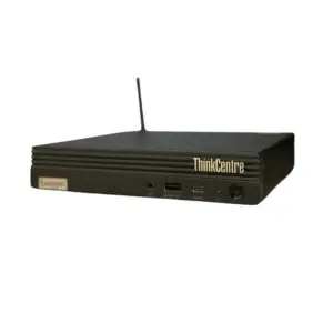 Lenovo ThinkCentre M75q Gen2 - Ryzen 5 Pro 4650GE - 256GB Nvme - 8GB - Wifi - Windows 11, bovenaanzicht met externe WiFi-antenne