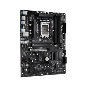 ASRock H670 PG Riptide Socket 1700 moederbord vooraanzicht met CPU-socket, RAM-slots, uitbreidingsslots en voedingsconnectoren zichtbaar