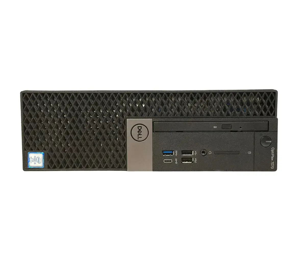 DELL OptiPlex 7070 SFF front view showing black chassis with Dell branding and power button