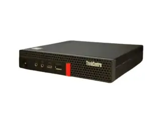 Lenovo ThinkCentre M720q - i5 9400t - 256GB SSD - 8GB - Wifi - Windows 11, voorkant met poorten en rode aan/uit-knop