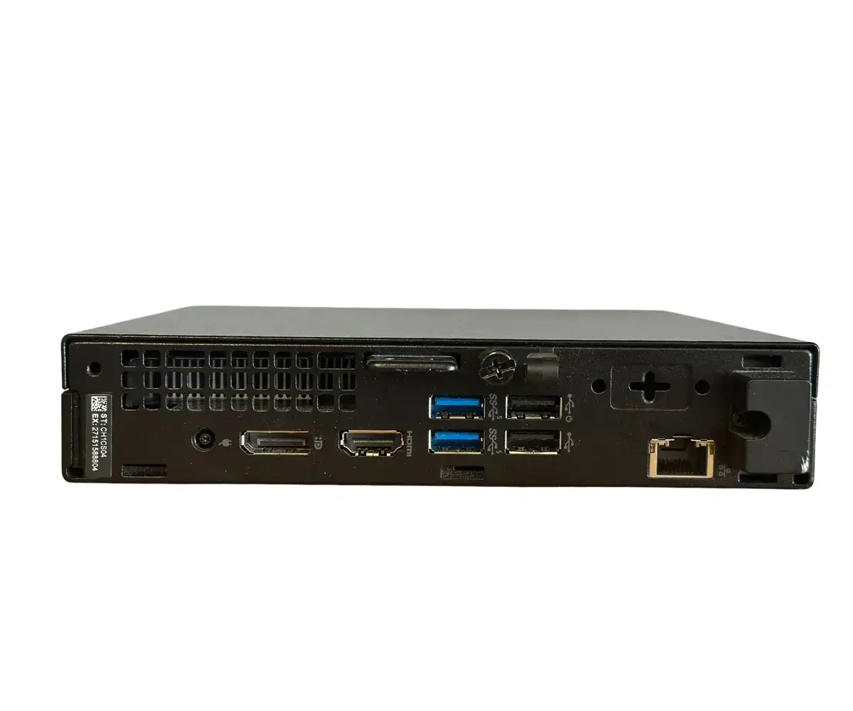Dell Optiplex 7020 Mini PC i5-14500T - 8GB - 512GB NvmeSSD - Wifi - Windows 11, rear view showing ports including USB 3.0, audio jacks, serial port, and ethernet connection