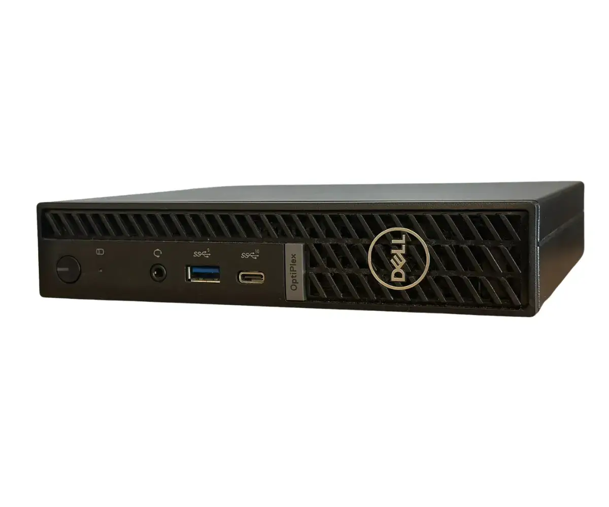 Dell Optiplex 7020 Mini PC i5-14500T - 8GB - 512GB NvmeSSD - Wifi - Windows 11, front view showing ports and Dell logo