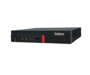 Lenovo ThinkCentre M630E - i3 8145u - 128GB SSD - 8GB - Windows 11, voorzijde met audioansluitingen en rode accentbalk