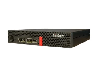 Lenovo ThinkCentre M75q - Ryzen 3 Pro 3200GE - 256GB Nvme - 8GB - Wifi - Windows 11, voorkant met USB-poorten en aan/uit-knop