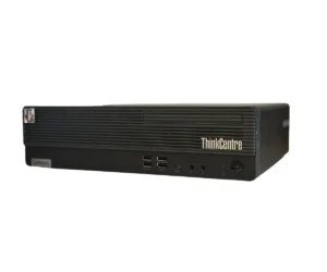 Lenovo M75S Gen2 SFF desktop computer with Ryzen 5 Pro 4650G processor, shown from front-left angle displaying the black case with ThinkCentre branding and front ports
